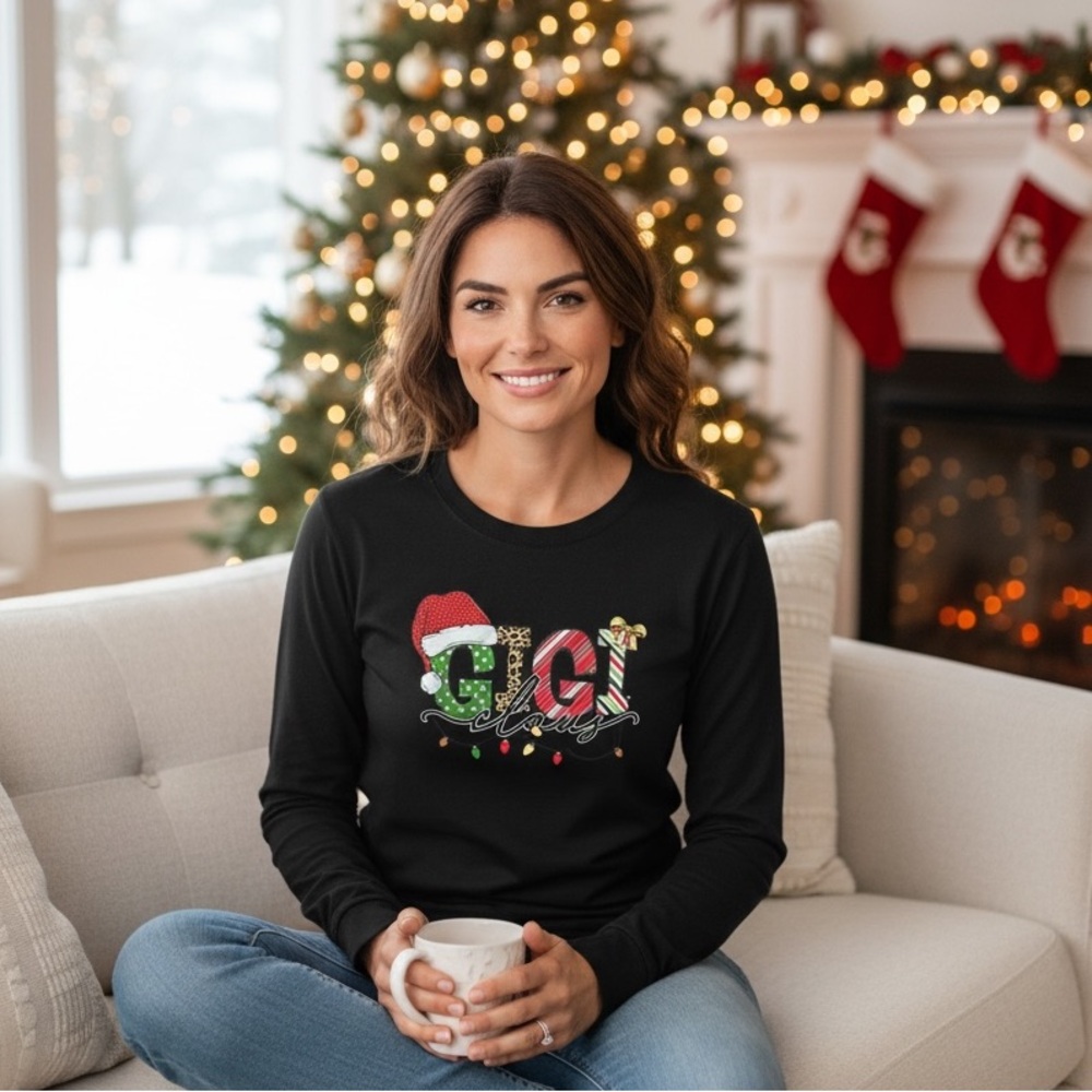 Christmas Gigi Claus Graphic Long Sleeve Shirt Women’s Medium NWT